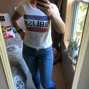 Red white and blue girlism T-shirt
